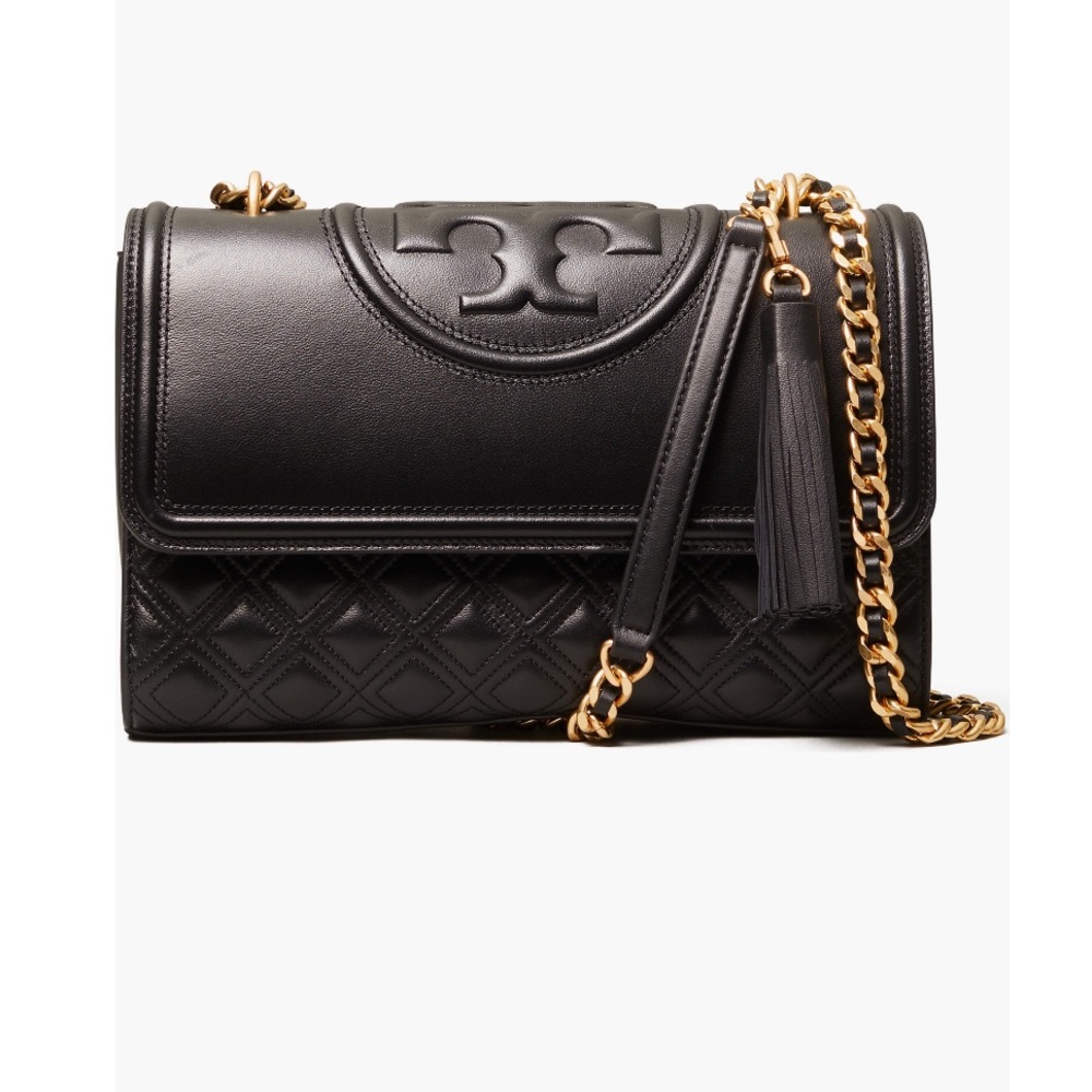 Tory Burch Black Quilted Crossbody Bag with Gold Chain